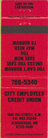 Matchbook Cover - City Employees Credit Union Albuquerque NM red