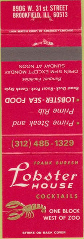 Matchbook Cover - Lobster House Brookfield IL