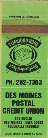 Matchbook Cover - Des Moines Postal Credit Union IA green