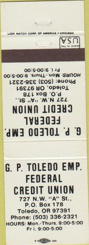 Matchbook Cover - GP Toledo Employees Credit Union Toledo OR
