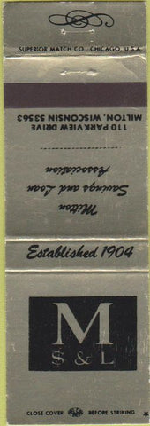 Matchbook Cover - Milton Savings Loan Milton WI
