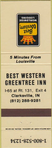Matchbook Cover - Best Western Greentree Inn Clarksville IN