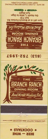 Matchbook Cover - Branch Ranch Dining Room Plant City FL