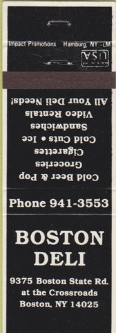 Matchbook Cover - Boston Deli Boston NY grocery VHS rental