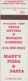 Matchbook Cover - Mary's Pizza Pasta Lowelville OH