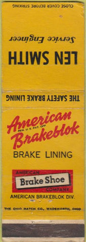 Matchbook Cover - American Brake Shoe Len Smith Engineer WEAR