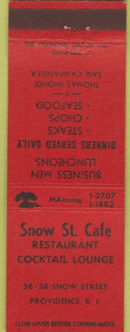 Matchbook Cover - Snow St Cafe Providence RI