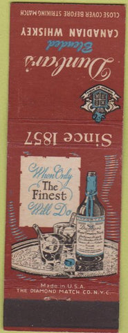 Matchbook Cover - Dunbar's Blended Canadian Whiskey Baltimore MD