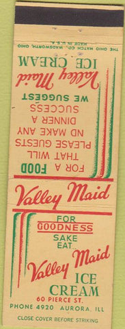 Matchbook Cover - Valley Maid Ice Cream Auroa IL
