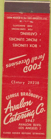 Matchbook Cover - Avalon Catering Co Los Angeles CA