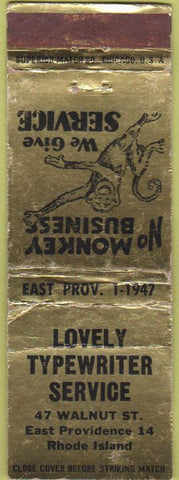 Matchbook Cover - Loverly Typewriter Service East Providence RI WEAR