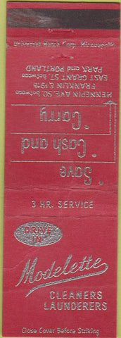 Matchbook Cover - Modelette Cleaners Minneapolis WEAR CREASE