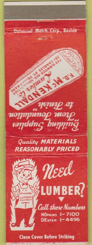 Matchbook Cover - FD McKendall Lumber Providence RI