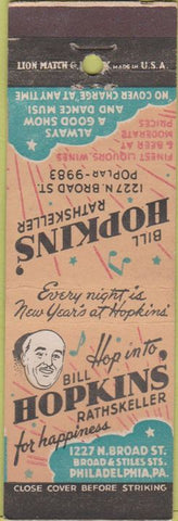Matchbook Cover - Bill Hopkins' Rathskeller Philadelphia PA