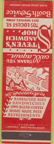 Matchbook Cover - Steven's Sandwich Shop Des Moines IA girlie