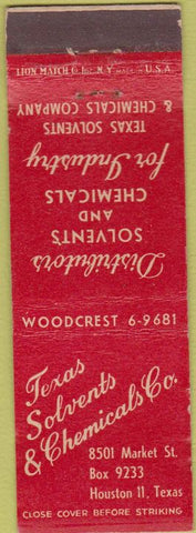 Matchbook Cover - Texas Solvents Chemicals Houston TX WEAR