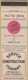 Matchbook Cover - Service Construction Indianapolis IN