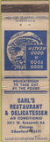 Matchbook Cover - Carl's Deli Restaurant Chicago IL WORN
