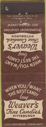 Matchbook Cover - Weaver's Fine Candy Pittsburgh PA