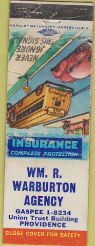 Matchbook Cover - WM R Warburton Agency Providence RI WORN