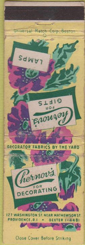 Matchbook Cover - Chernov's Lamps Decorating Providence RI WEAR