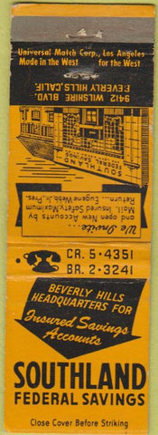Matchbook Cover - Southland Federal Savings Bank Beverly Hills CA WEAR