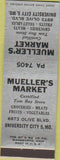 Matchbook Cover - Mueller's Market University City MO Grocery Tom Boy
