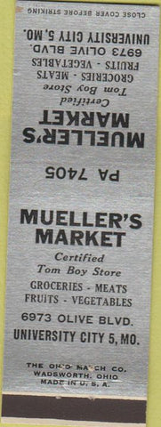 Matchbook Cover - Mueller's Market University City MO Grocery Tom Boy