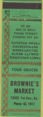 Matchbook Cover - Brownie's Market NO TOWN grocery