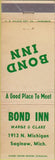 Matchbook Cover - Bond Inn Saginaw MI