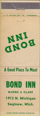 Matchbook Cover - Bond Inn Saginaw MI