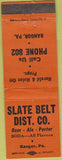 Matchbook Cover - Slate Belt Dist Co Beer Soda Bangor PA orange