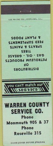 Matchbook Cover - Warren County Service oil gas feed