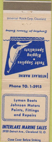 Matchbook Cover - Interlake Marine Cleveland OH Lyman Boats Johnson motors