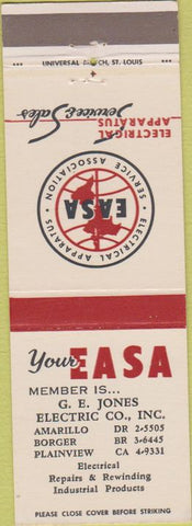 Matchbook Cover - Electric Apparatus Service Sales Amarillo Borger Plainview TX