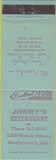 Matchbook Cover - Jimmy's Restaurant Montgomery AL