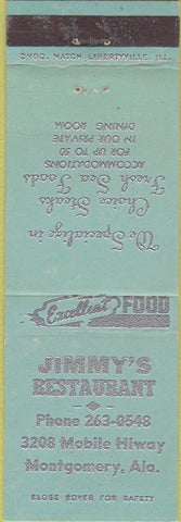 Matchbook Cover - Jimmy's Restaurant Montgomery AL