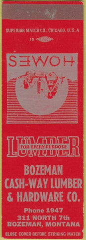 Matchbook Cover - Bozeman Cash Way Lumber Hardware Bozeman MT SAMPLE