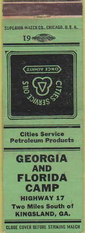 Matchbook Cover - Cities oil gas Georgia Florida Camp Kingsland GA WEAR