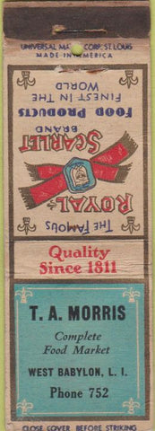 Matchbook Cover - Royal Scarlet Food Products TA Morris West Babylon LI WEAR
