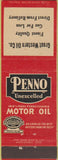 Matchbook Cover - Penno Motor Oil Harvard Rockford IL Beloit Kenosha Monroe WI