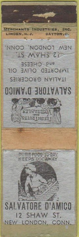 Matchbook Cover - Salvatore D'Amico New London CT Merchants WORN grocery