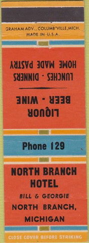 Matchbook Cover - North Branch Hotel North Branch MI