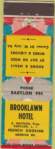 Matchbook Cover - Brooklawn Hotel Babylon LI NY