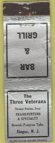 Matchbook Cover - Three Veterans Hotdogs Singac NJ WORN