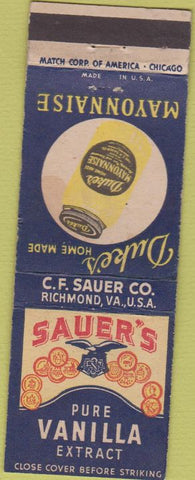 Matchbook Cover - Sauer's Vanilla Extract Duke's Mayonnaise