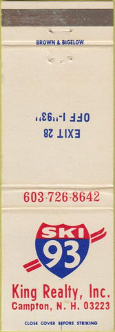 Matchbook Cover - Ski 93 King Realty Campton NH