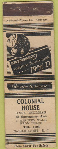 Matchbook Cover - Colonial House Narraganset RI WORN white