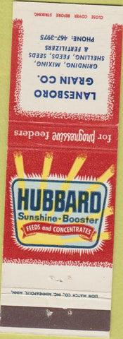 Matchbook Cover - Hubbard Sunshine Booster Feeds Lanesboro Grain MN feed