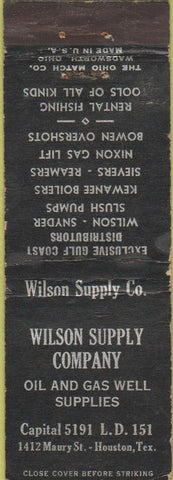 Matchbook Cover - Wilson Supply Co Houston TX  WORN